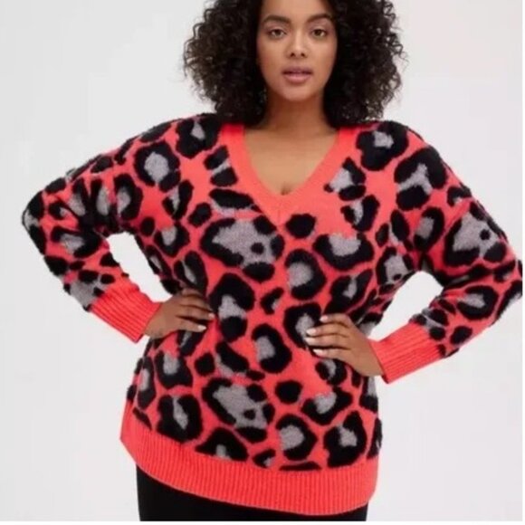 TORRID Pink Black Leopard Chunky Sweater - Picture 1 of 5